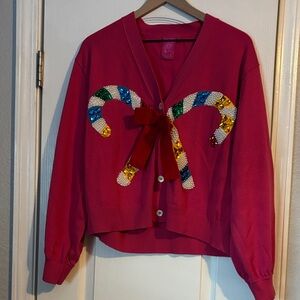 QUEEN OF SPARKLES Pink Candy Cane Cardigan
